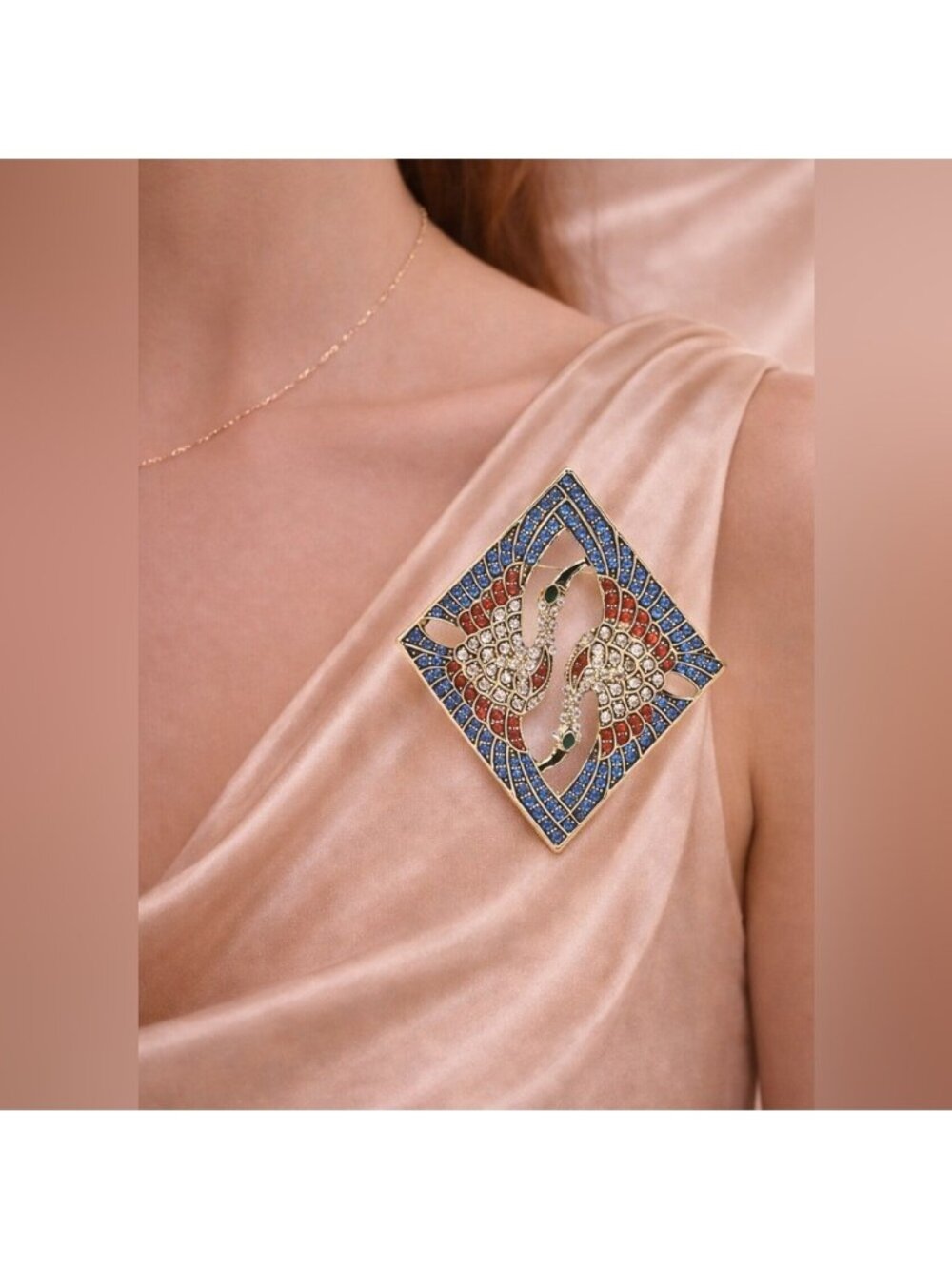 Eternal Balance Crystal Crane Brooch